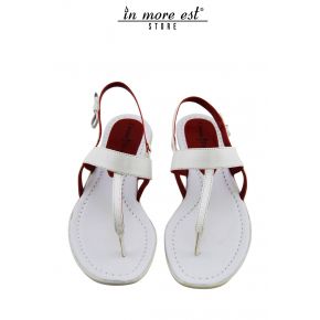 PLAT SANDALE EN CUIR BLANC/ROUGE FLIP FLOPS BOW CÔTÉ DE LA PLAQUE PACIOTTI