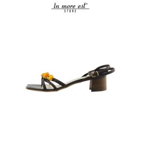 FLAT SANDAL BROWN LEATHER ALLAC ANKLE STRAP STONES