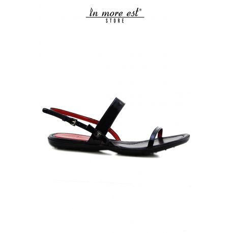 FLAT SANDAL BLACK LEATHER GLOSSY BOW SIDE OF THE PLATE PACIOTTI