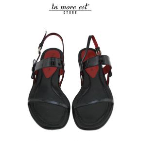 FLAT SANDAL BLACK LEATHER GLOSSY BOW SIDE OF THE PLATE PACIOTTI