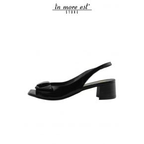 SANDAL LOW RECTANGULAR TIP, GLOSSY BLACK