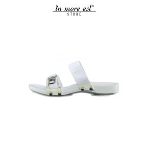 SANDAL WHITE BANDS OF TISSUE BIUANCO THE BOTTOM OF THE WOOD LACC WHITE ACC METAL ARG LOGO CASADEI