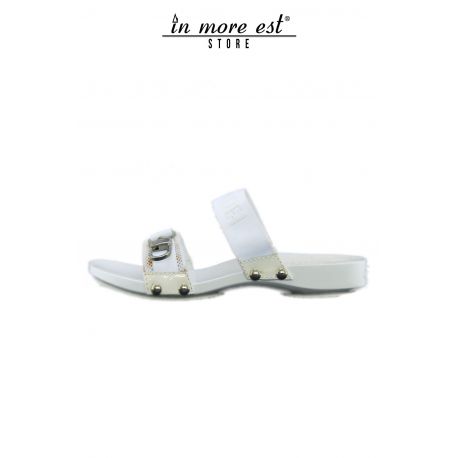 SANDAL WHITE BANDS OF TISSUE BIUANCO THE BOTTOM OF THE WOOD LACC WHITE ACC METAL ARG LOGO CASADEI