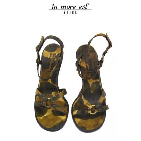 SANDAL MEDIUM CAMOUFLAGE CALF PLACC METAL GOLD