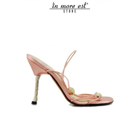 SANDAL MEDIUM CEREMONY PINK SATIN PLATES/HEEL METAL GOLD STUDDED SW ELASTICATED ANKLE INSOLE CALF LAMIN GOLD