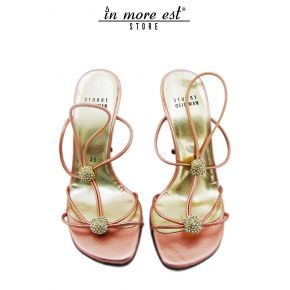 SANDAL MEDIUM CEREMONY PINK SATIN PLATES/HEEL METAL GOLD STUDDED SW ELASTICATED ANKLE INSOLE CALF LAMIN GOLD