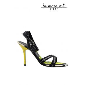 SANDAL HEEL MEDIUM BLACK/GREEN/YELLOW/WHITE INTRECC CAVIGL CALF AND FABRIC