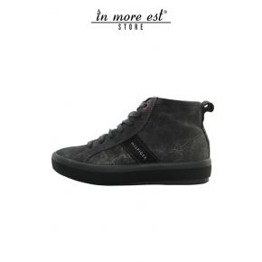 DE ALTA-TOP SNEAKERS DE PIEL DE BECERRO LAM DE PLATA DE LA PARTE INFERIOR DE CAUCHO NEGRO