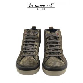 DE ALTA-TOP SNEAKERS DE PIEL DE BECERRO LAM ORO INFERIOR DE CAUCHO BEIGE