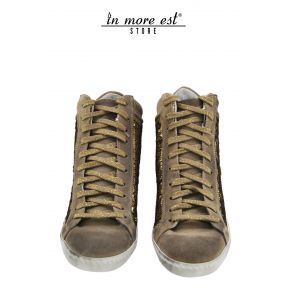 SNEAKERS ALTA ZEPPA INTERNA CAMOSCIO TORTORA PAILLETTES ORO