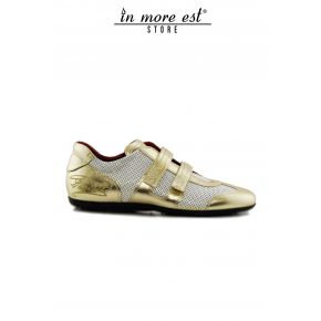 SNEAKERS BASSA ORO/BIANCO STRAP LATERALI