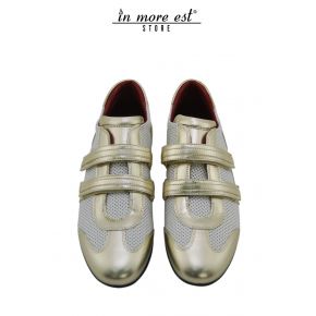 SNEAKERS BASSA ORO/BIANCO STRAP LATERALI