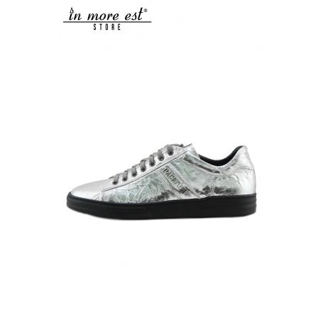 SNEAKERS BASSA PELLE LAMINATA ARGENTO