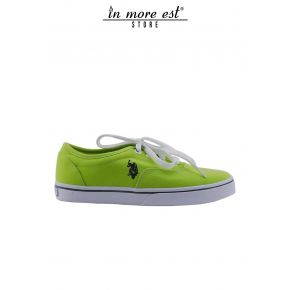 SNEAKERS BASSA TESSUTO LIME SENZA LACCI FONDO GOMMA PARA B IANCA LOGO POLO RICAMATO BLU