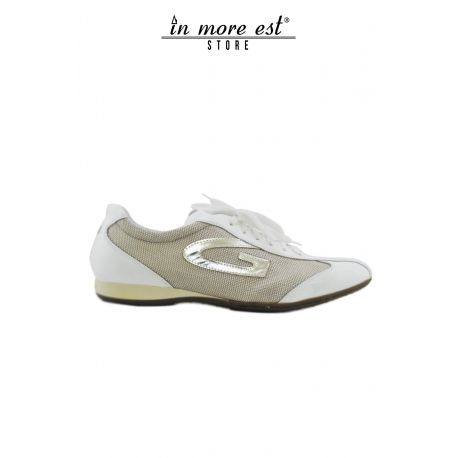 SNEAKERS BASSA VERNICE BIANCA CANVAS TORTORA LOGO G LAMIN BRONZO