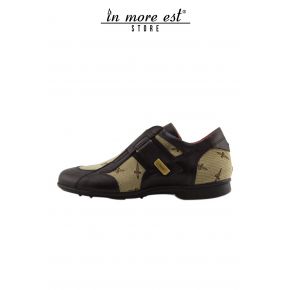 ALLAC CASUAL LOW-CALF MARR AND BEIGE FABRIC WITH LOGO PAGIOTTI BUCKLE CLOSURE STRAP