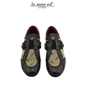 ALLAC CASUAL LOW-CALF MARR AND BEIGE FABRIC WITH LOGO PAGIOTTI BUCKLE CLOSURE STRAP