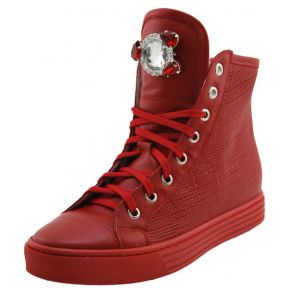 SNEAKERS WITH INNER WEDGE RED LEATHER BROOCH STONES