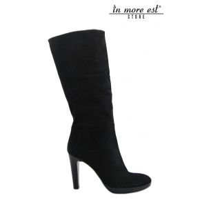 BOOT KNEE HEEL MEDIUM SUEDE BLACK