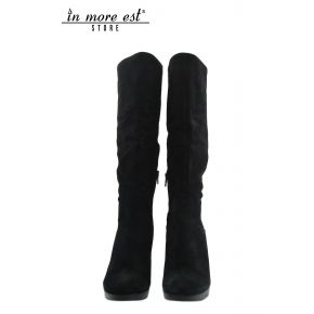 BOOT KNEE HEEL MEDIUM SUEDE BLACK