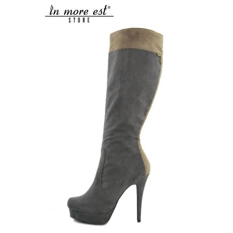 HIGH BOOT HIGH UPPER PLATEAU GREY SUEDE AND TAUPE