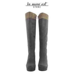 HIGH BOOT HIGH UPPER PLATEAU GREY SUEDE AND TAUPE