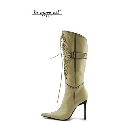 BOOT HIGH TOE CREAM CALF HIGH UPPER ALLAC LEG AND ZIP INTERNAFIBBIA TO THE LACES ON THE LEG AND METAL FRAME