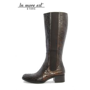 LOW BOOT LEG HIGH LEATHER COCONUT BROWN LEG-SIDE ELASTIC