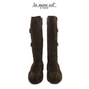 LOW BOOT HAUT DE HAUT DE SPORT EN DAIM MARRON TOILE NOIR/MARRON BOUCLES DANS LA JAMBE