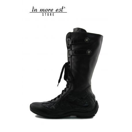 LOW BOOT LEG, LOW-ALLAC SPORTS THE BOTTOM RUBBER AND BLACK CALF QUILTED BLACK