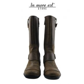 LOW BOOT BRUN DE VEAU, RAYÉ DE LA JAMBE ET DU MOYEN-BOUCLES EN MÉTAL BRONZE LOGO GUESS