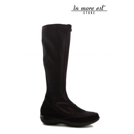 LOW BOOT NOIR SW DAIM ROUGE/TESS.ELAST JAMBE SURPIQÛRES, LOGO ROUGE SUR G LATÉRALE SW ROUGE