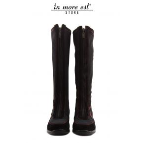 LOW BOOT NOIR SW DAIM ROUGE/TESS.ELAST JAMBE SURPIQÛRES, LOGO ROUGE SUR G LATÉRALE SW ROUGE