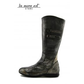 LOW BOOT SPORTS ROULÉ DE VEAU/NOIX DE COCO/REPTILES LAMINÉ ARGENT/BRONZE PLAC EN MÉTAL ARG LOGO AG