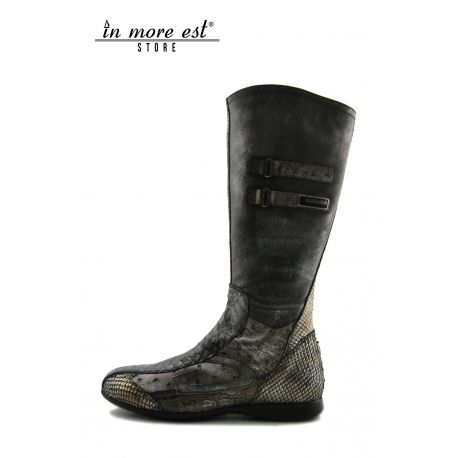 LOW BOOT SPORTS ROLLED VEAL/COCONUT/REPTILES LAMINATED SILVER/BRONZE PLAC METAL ARG LOGO AG