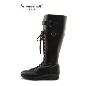 LOW BOOT SPORTS A BROWN CALFSKIN LACE-UP ALL POLP HIGH UPPER BUCKLE METAL FRAME LOGO AG