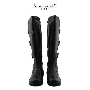 LOW BOOT SPORT DE VEAU NOIR/ÉLASTIQUE TOUS PUTXERO BOUCLES EN MÉTAL POLI