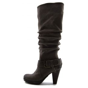 BOOTS MEDIUM-LEG HIGH-NAPPA BROWN PLEATED BUCKLE METAL FRAME