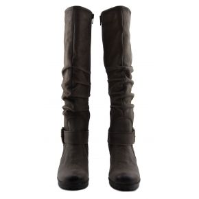 BOTTES MOYEN DE LA JAMBE DE HAUT EN CUIR NAPPA MARRON PLISSÉ BOUCLE DE CADRE EN MÉTAL