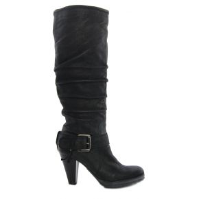 BOOTS MEDIUM-LEG HIGH-NAPPA BLACK PLEATED BUCKLE METAL FRAME