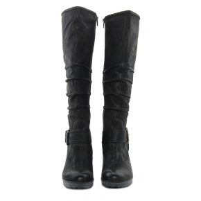 BOTTES DE MOYEN-HAUT DE LA JAMBE NAPPA-NOIR PLISSÉ BOUCLE DE CADRE EN MÉTAL