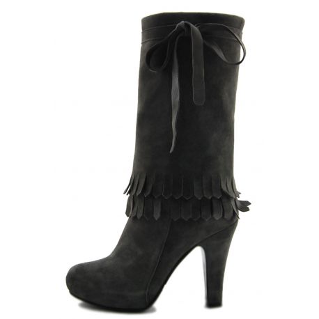 BOOT, MEDIUM LEG, MEDIUM FRINGES SUEDE GREY