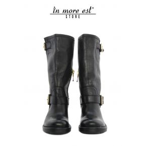 THE BOOT MEDIUM-LEG SLEEVE MEDIUM BLACK CALF BUCKLES METAL GOLD BOTTOM RUBBER CARARMATO