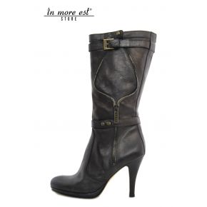 BOOT AVERAGE LEG AVERAGE CALF BLACK ZIP GUESS (LAMINATE DARK BRONZE)