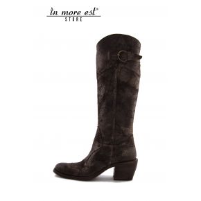 THE BOOT MEDIUM TOE.TEXAN BROWN LEATHER EFFECT VINTAGE HIGH UPPER BUCKLE CLOSURE METAL BRONZE