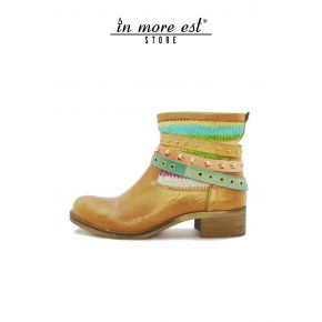 DE LA CHEVILLE-BOTTES BAS DE LA JAMBE INFÉRIEURE EN CUIR DE VEAU LEGGING TOILE MULTICOLORE SANGLES MULTICOLORE GOUJONS EN MÉTAL