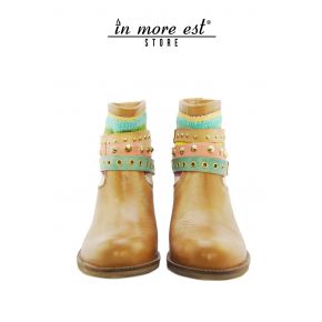 ANKLE-BOOTS LOWER LEG LOWER CALF LEATHER LEGGING CANVAS MULTICOLOR STRAPS MULTICOLOR STUDS METAL GOLD