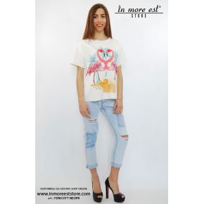 T-SHIRT WHITE PRINT PINK FLAMINGOS NEOPRENE