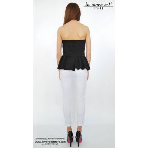 WHITE TOP/BLACK STRAPLESS RUFFLE UNDER