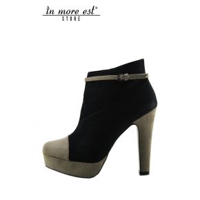 SOCKET HIGH SUEDE BLACK/BEIGE ANKLE PLATEAU BEIGE